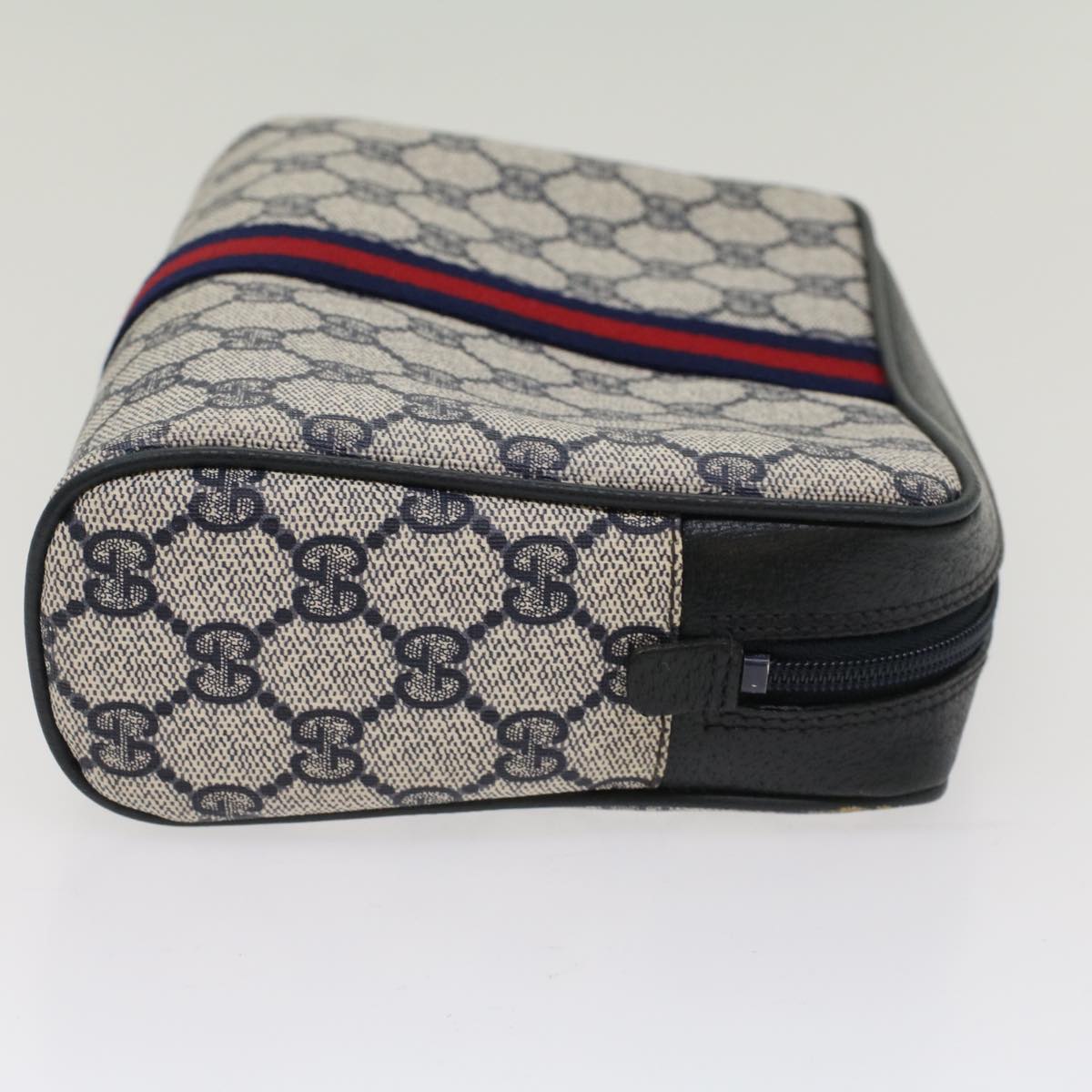 GUCCI GG Canvas Sherry Line Clutch Bag PVC Leather Gray Red Navy Auth bs7556