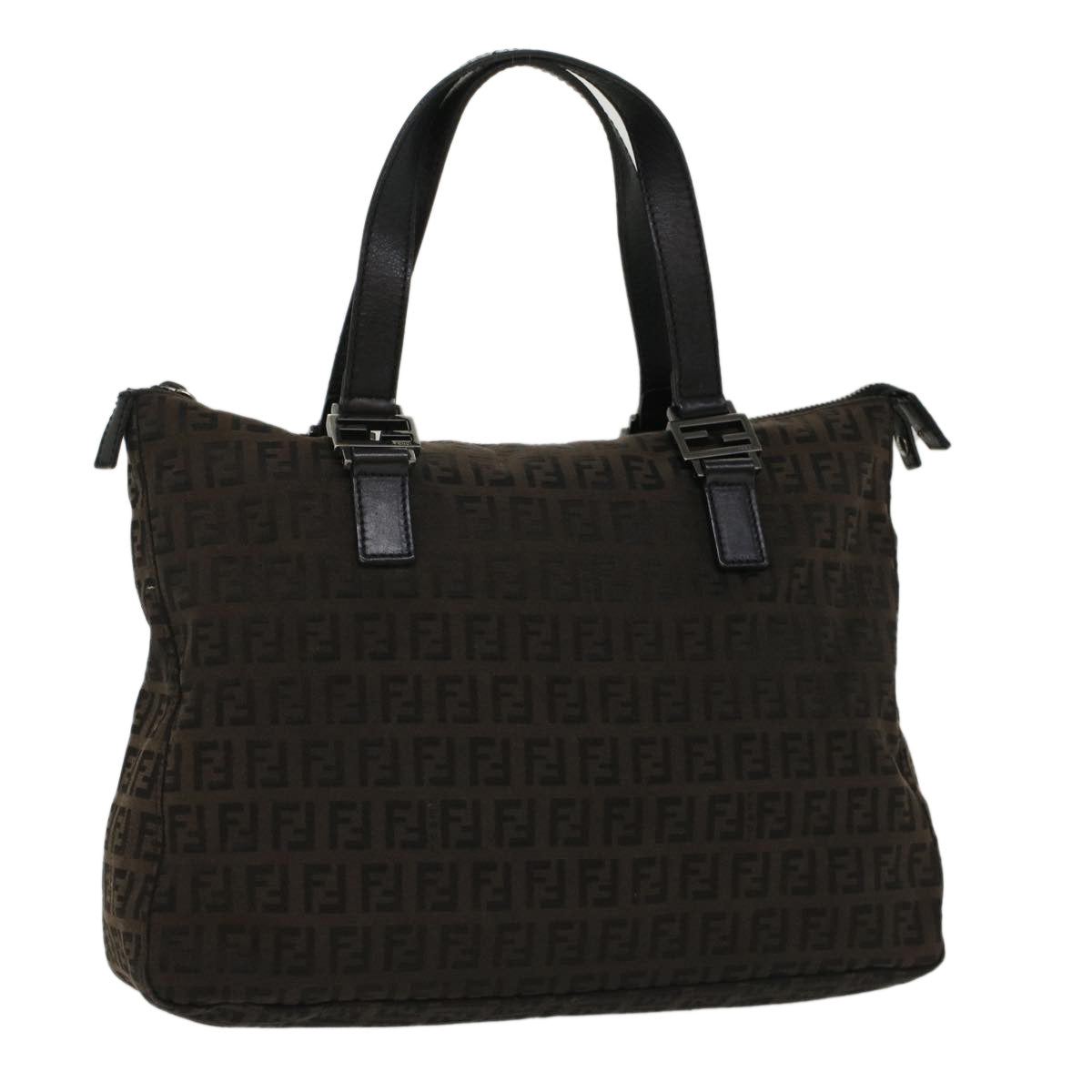 FENDI Zucchino Canvas Hand Bag Dark Brown Auth bs7565