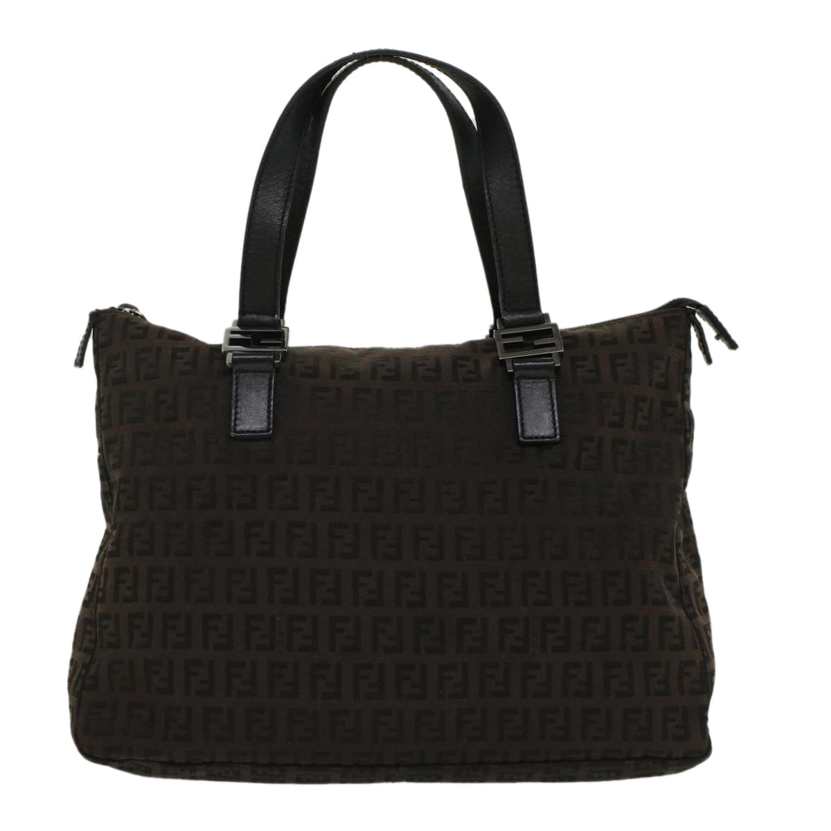 FENDI Zucchino Canvas Hand Bag Dark Brown Auth bs7565