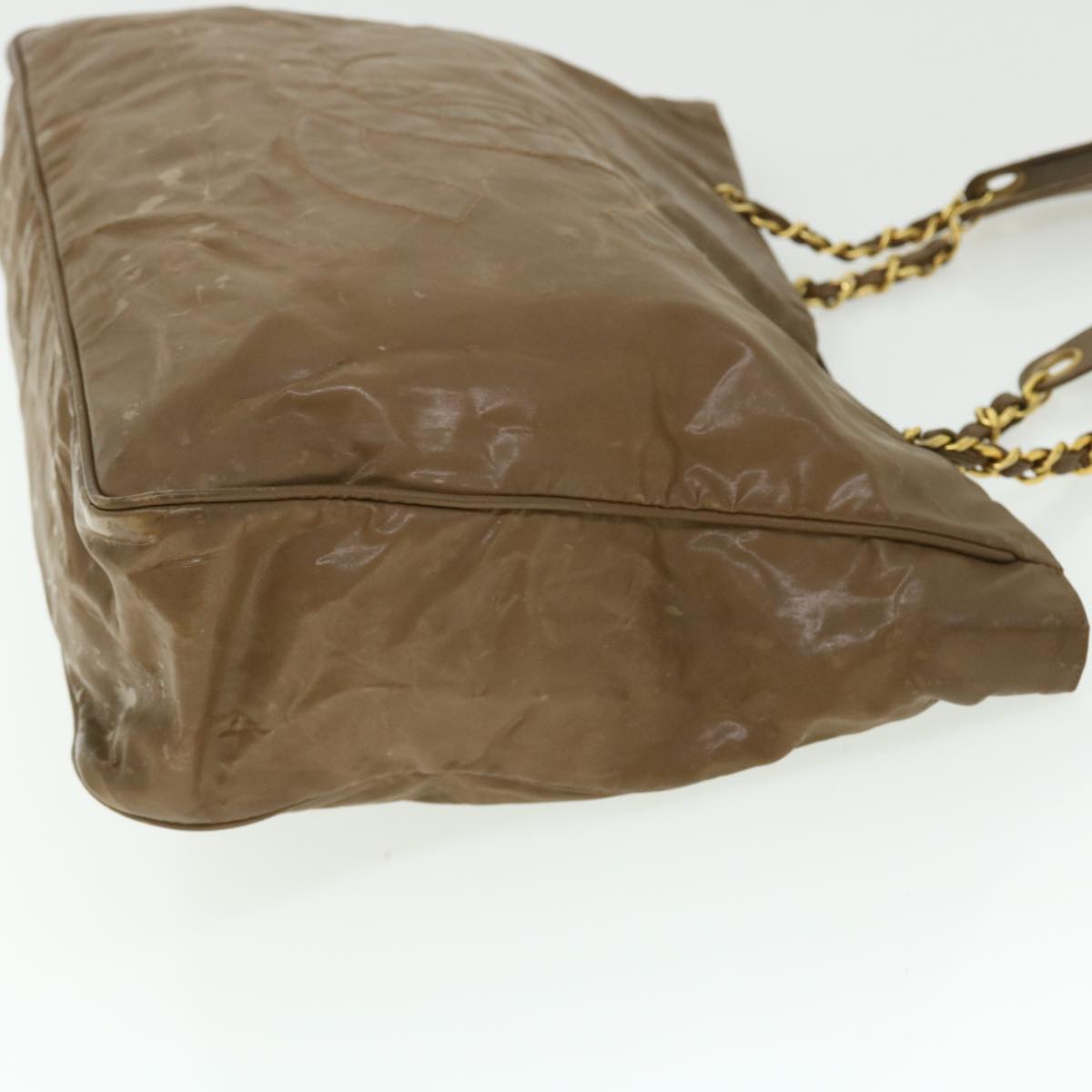 CHANEL Chain Shoulder Bag Patent leather Brown CC Auth bs7578