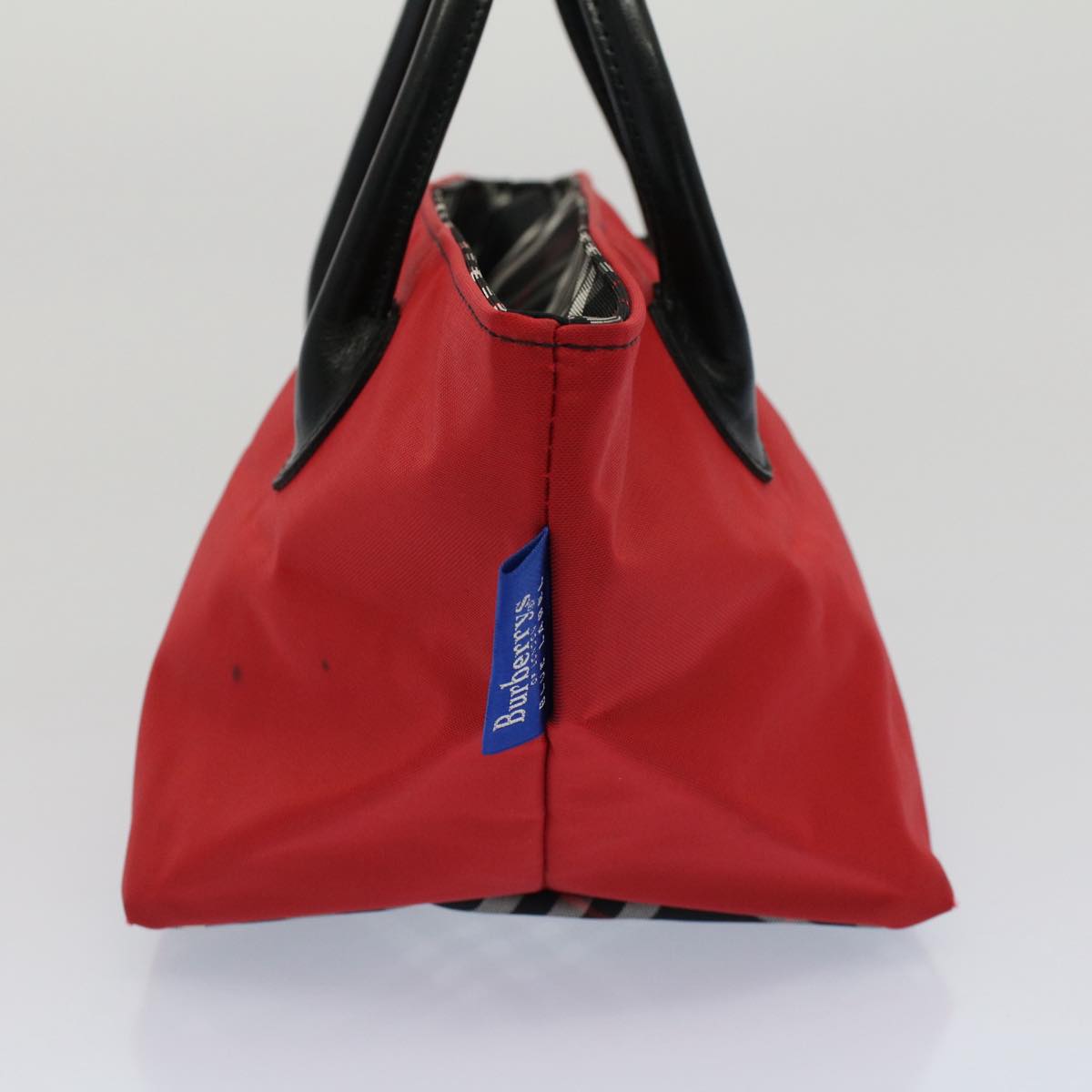 Burberrys Nova Check Blue Label Hand Bag Nylon Red Auth bs7581
