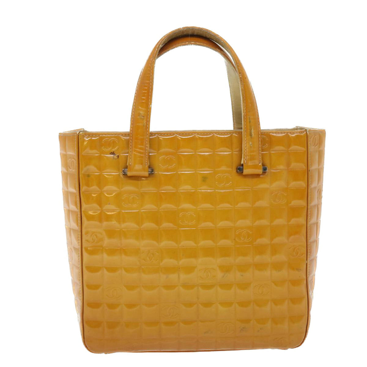 CHANEL Hand Bag Patent leather Yellow CC Auth bs7609