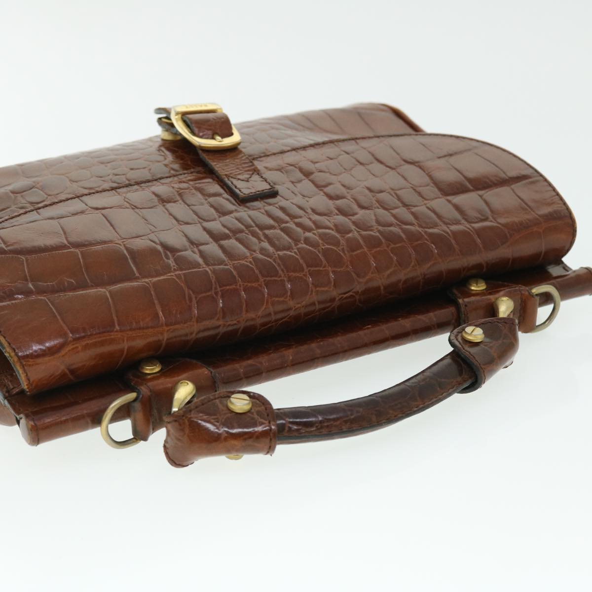 BALLY Crocodile Style Shoulder Bag Leather 2way Brown Auth bs7617
