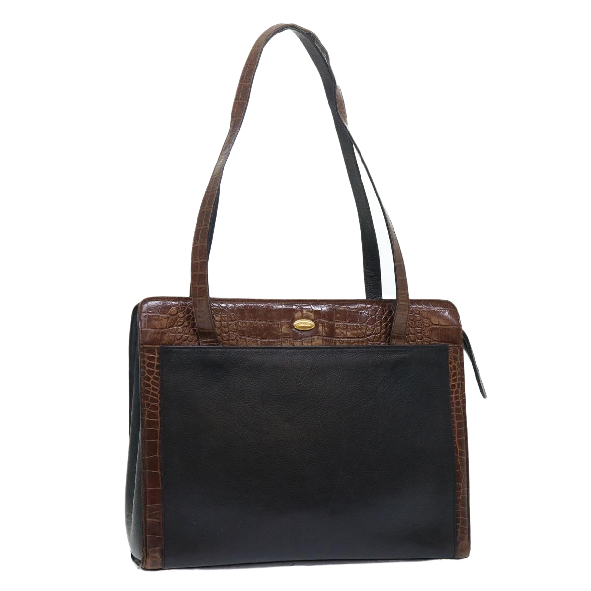 BALLY Shoulder Bag Leather Black Brown Auth bs7619