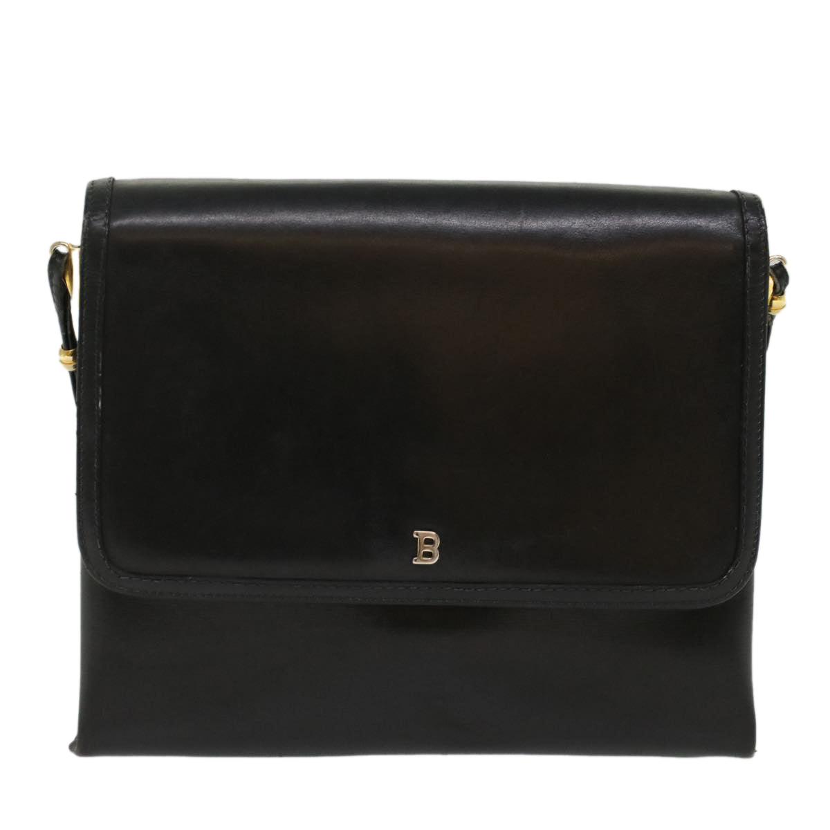 BALLY Shoulder Bag Leather Black Auth bs7658