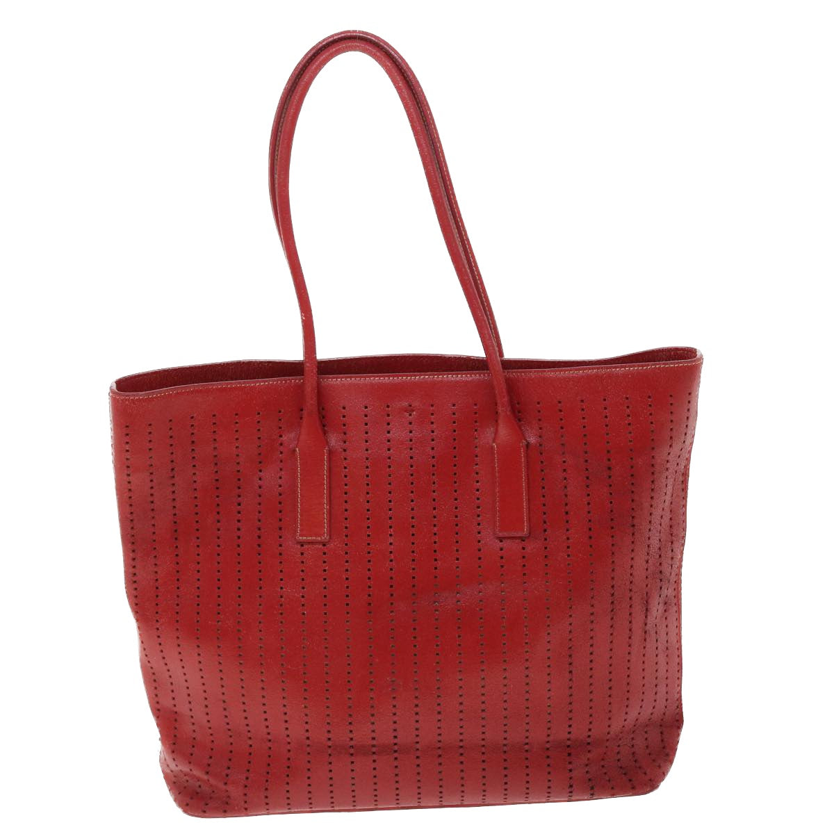 PRADA Tote Bag Leather Red Auth bs7661