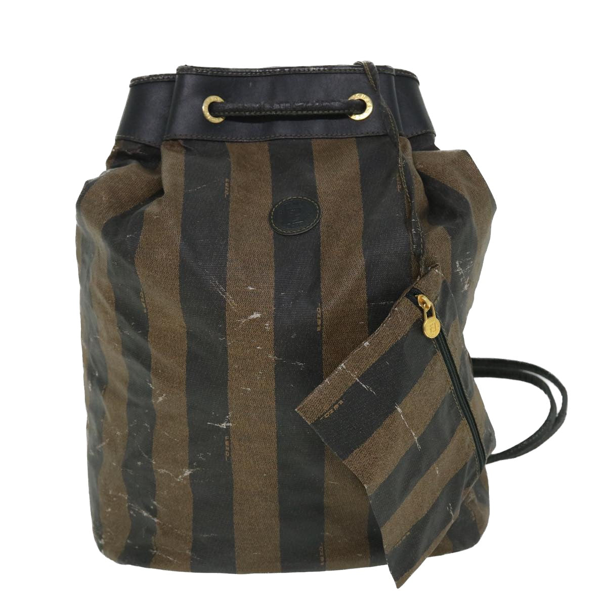 FENDI Pecan Canvas Pouch Shoulder Bag Leather 3Set Brown Black Auth bs7664 - 0