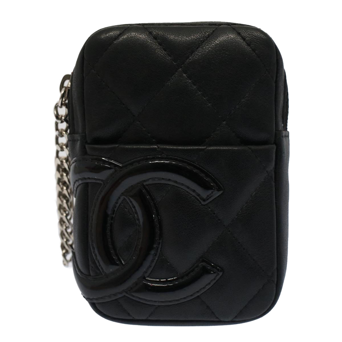 CHANEL Cambon Line COCO Mark Accessory Case Leather Black CC Auth bs7667