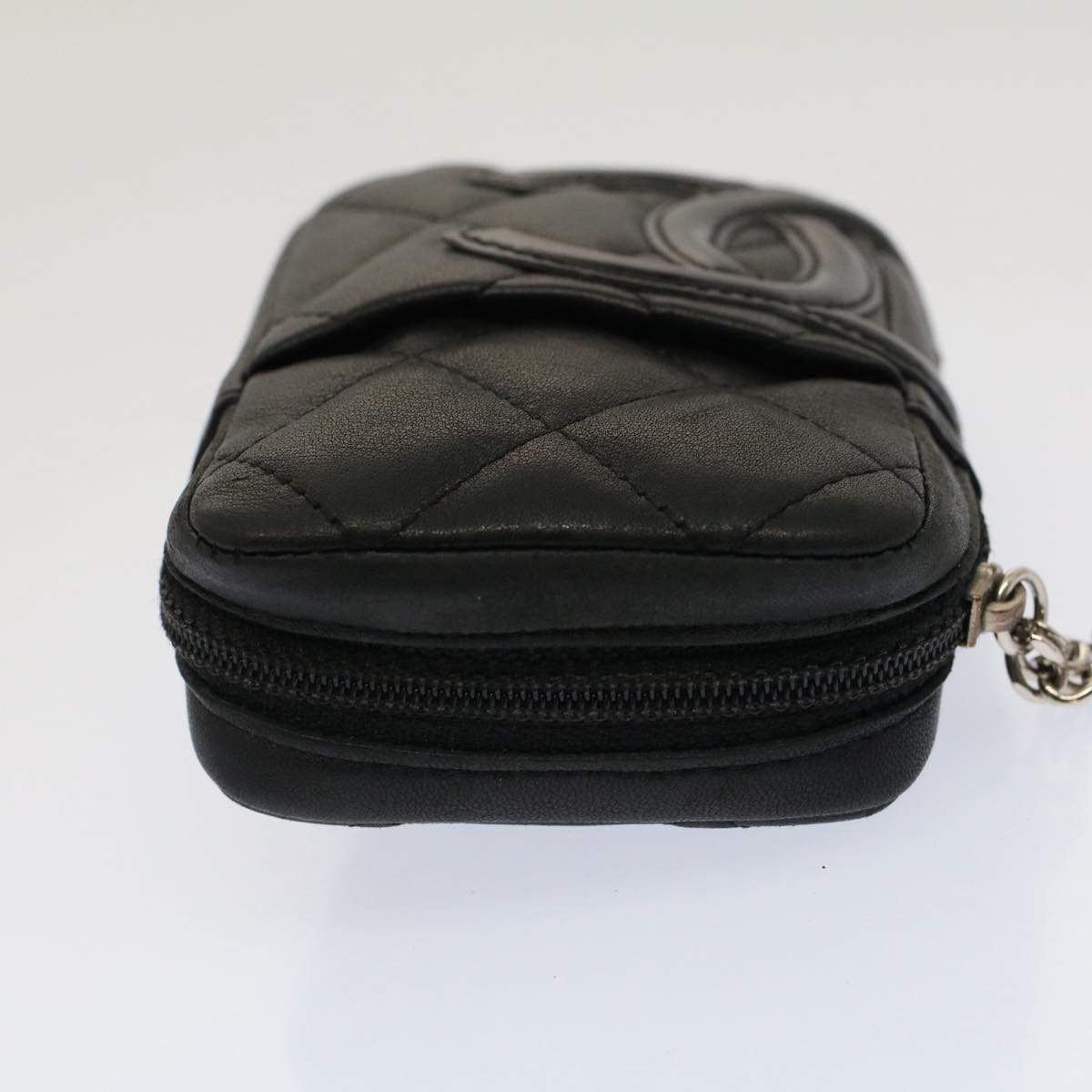 CHANEL Cambon Line COCO Mark Accessory Case Leather Black CC Auth bs7667