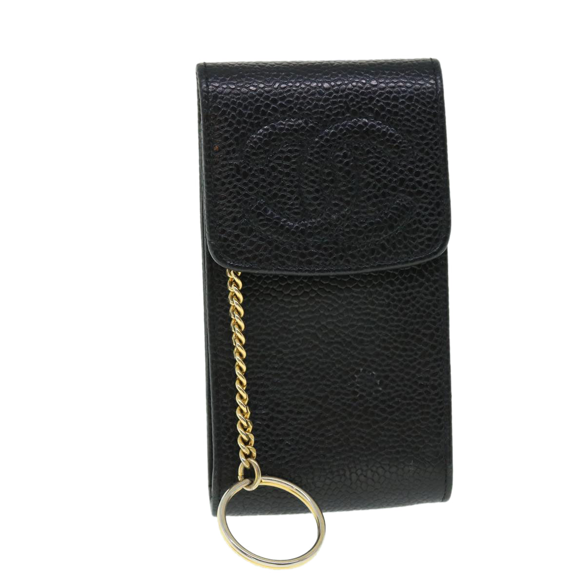 CHANEL Cigarette Case Caviar Skin Black CC Auth bs7677