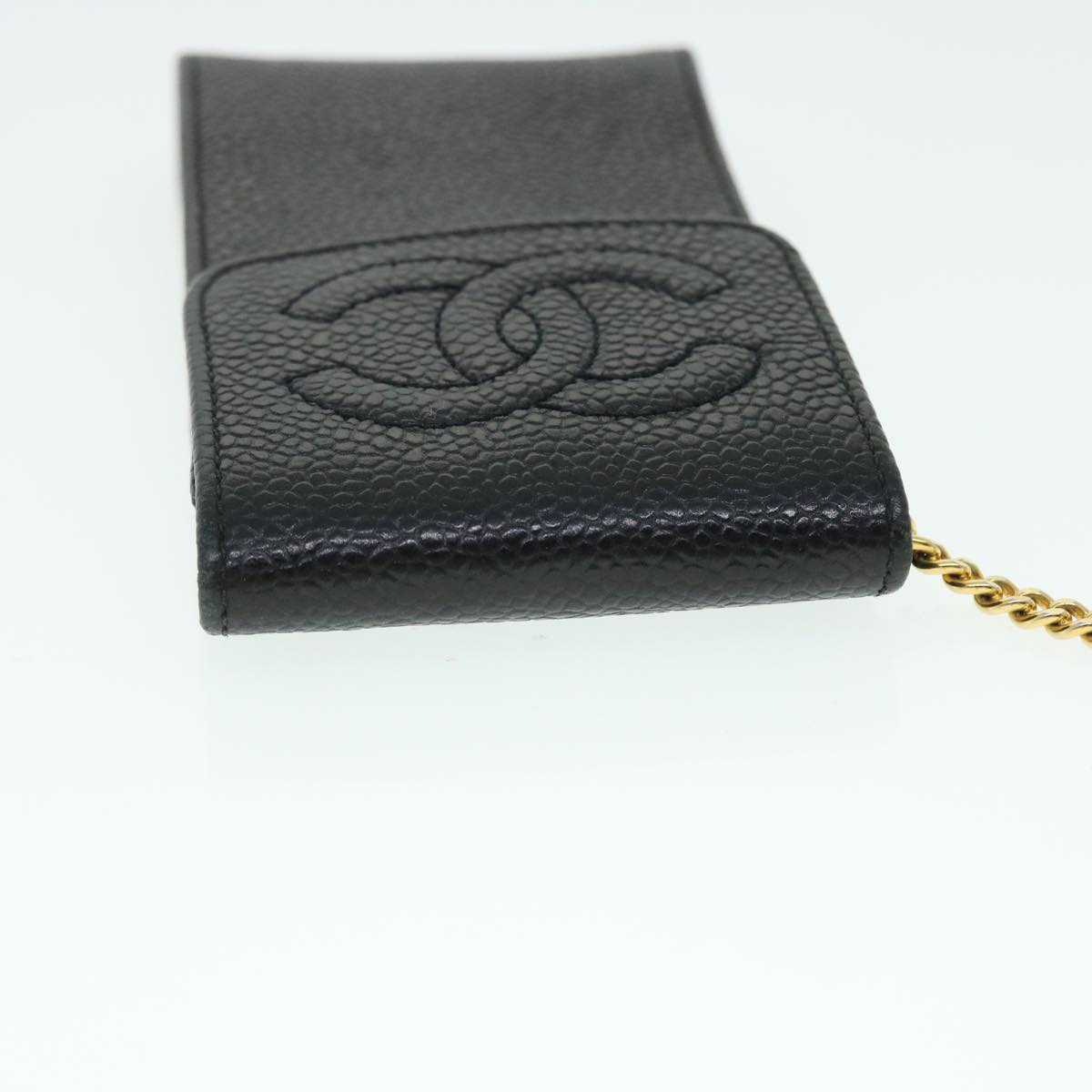 CHANEL Cigarette Case Caviar Skin Black CC Auth bs7677