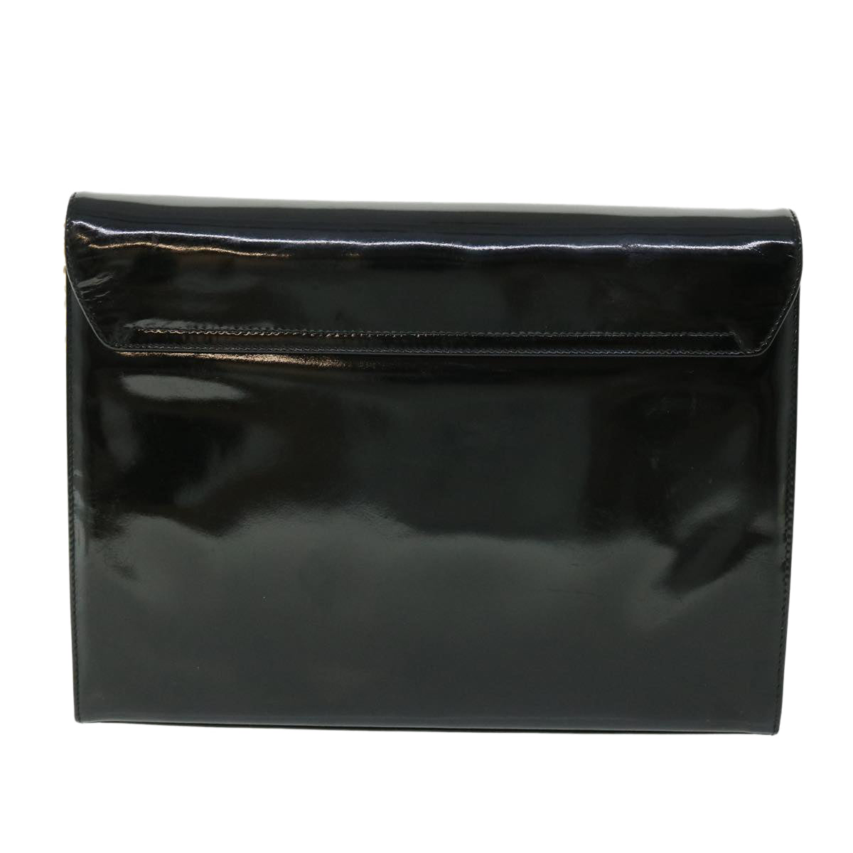 Salvatore Ferragamo Gancini Chain Shoulder Bag Patent leather Black Auth bs7686 - 0