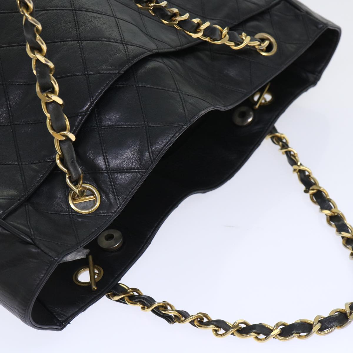 CHANEL Bicolole Chain Shoulder Bag Leather Black CC Auth bs7687