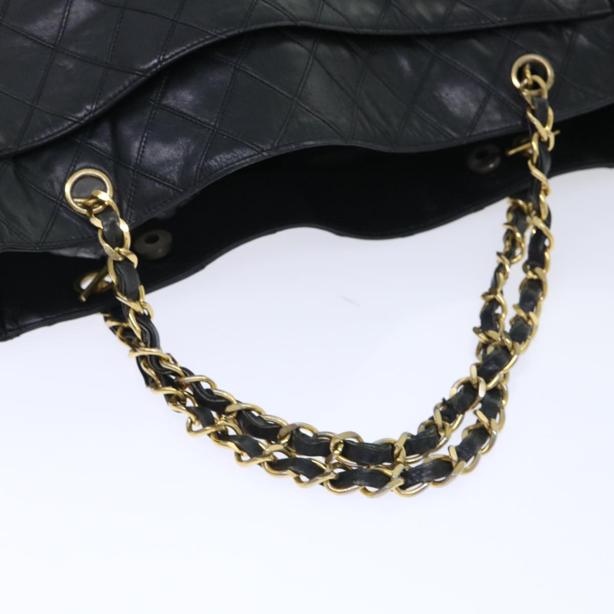 CHANEL Bicolole Chain Shoulder Bag Leather Black CC Auth bs7687