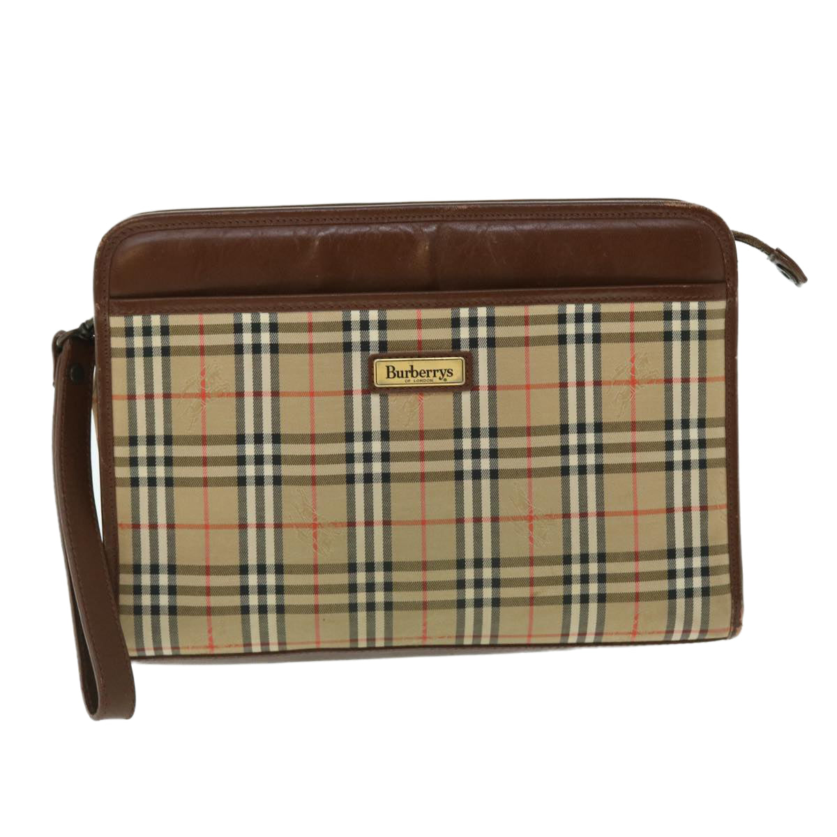 Burberrys Nova Check Clutch Bag Canvas Leather Brown Beige Auth bs7696 - 0