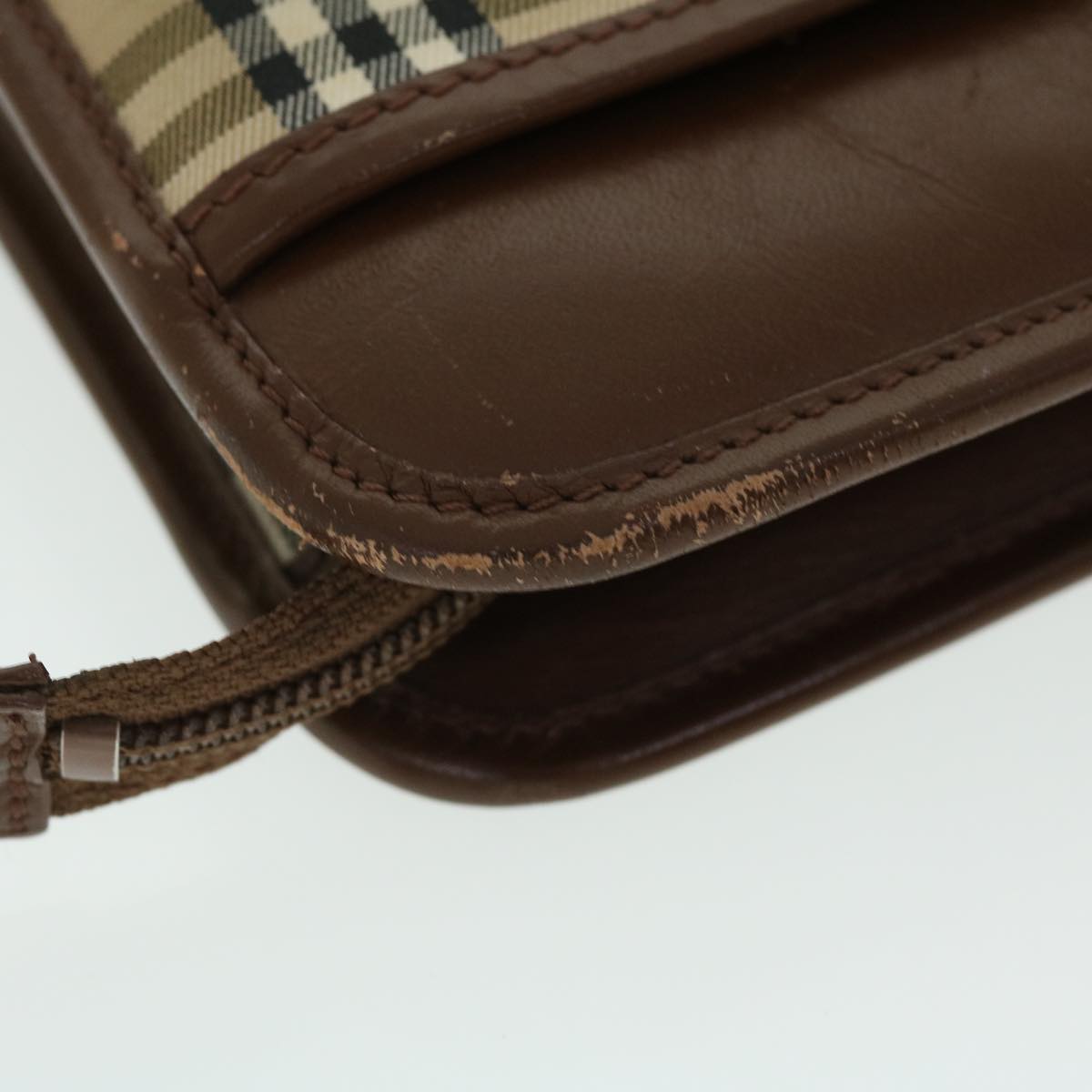 Burberrys Nova Check Clutch Bag Canvas Leather Brown Beige Auth bs7696