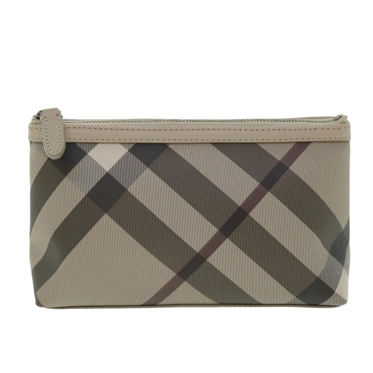 BURBERRY Nova Check Pouch PVC Leather Beige Auth bs7701