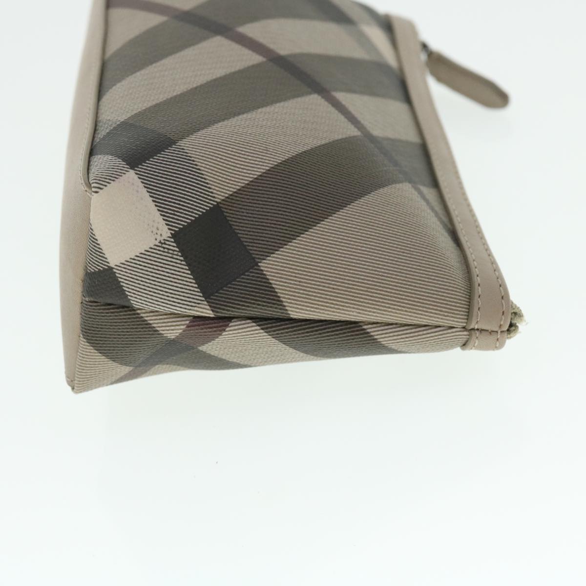 BURBERRY Nova Check Pouch PVC Leather Beige Auth bs7701