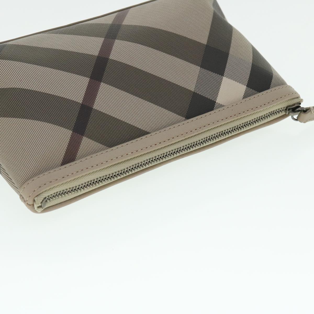 BURBERRY Nova Check Pouch PVC Leather Beige Auth bs7701