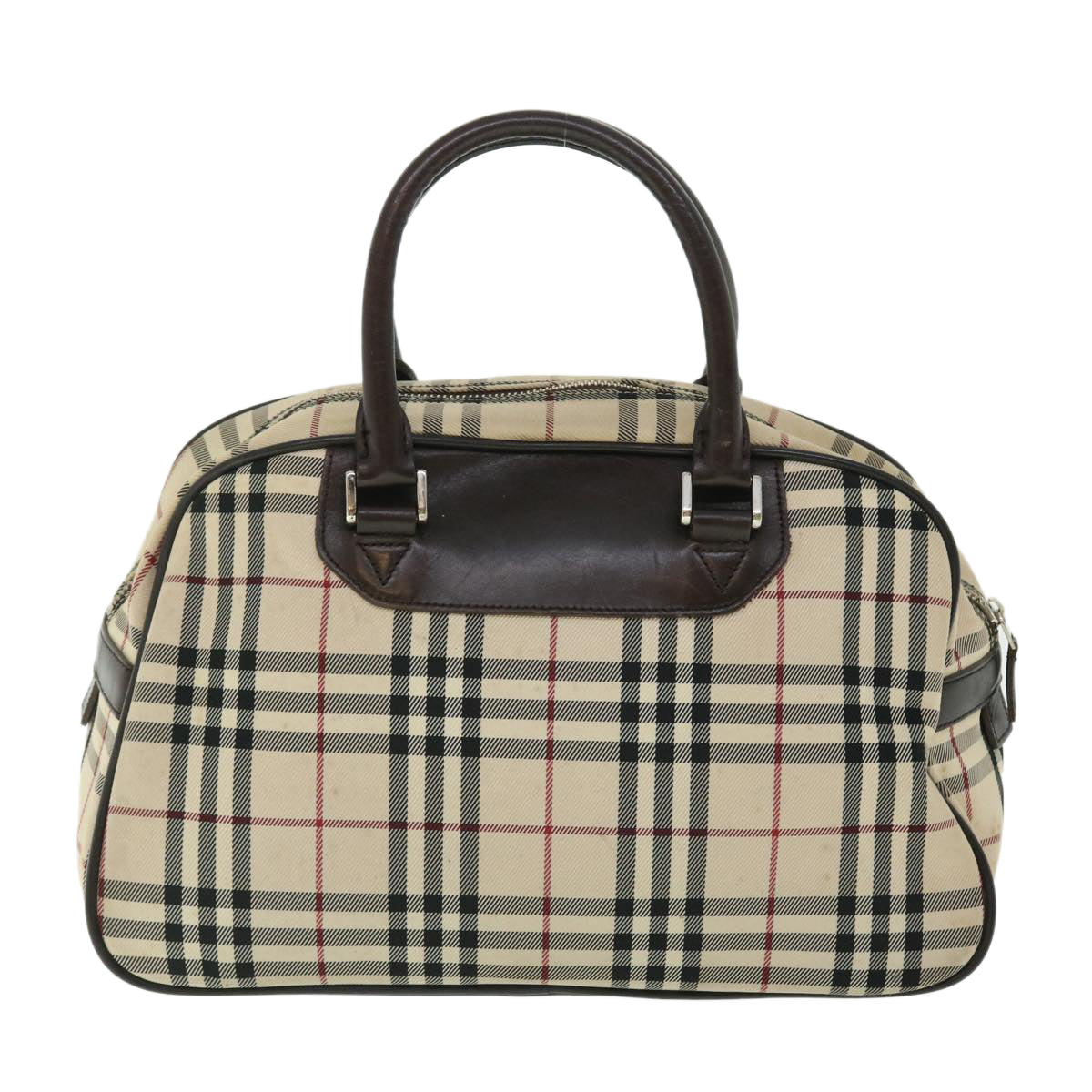 BURBERRY Nova Check Hand Bag Nylon Leather Black Beige Auth bs7702 - 0