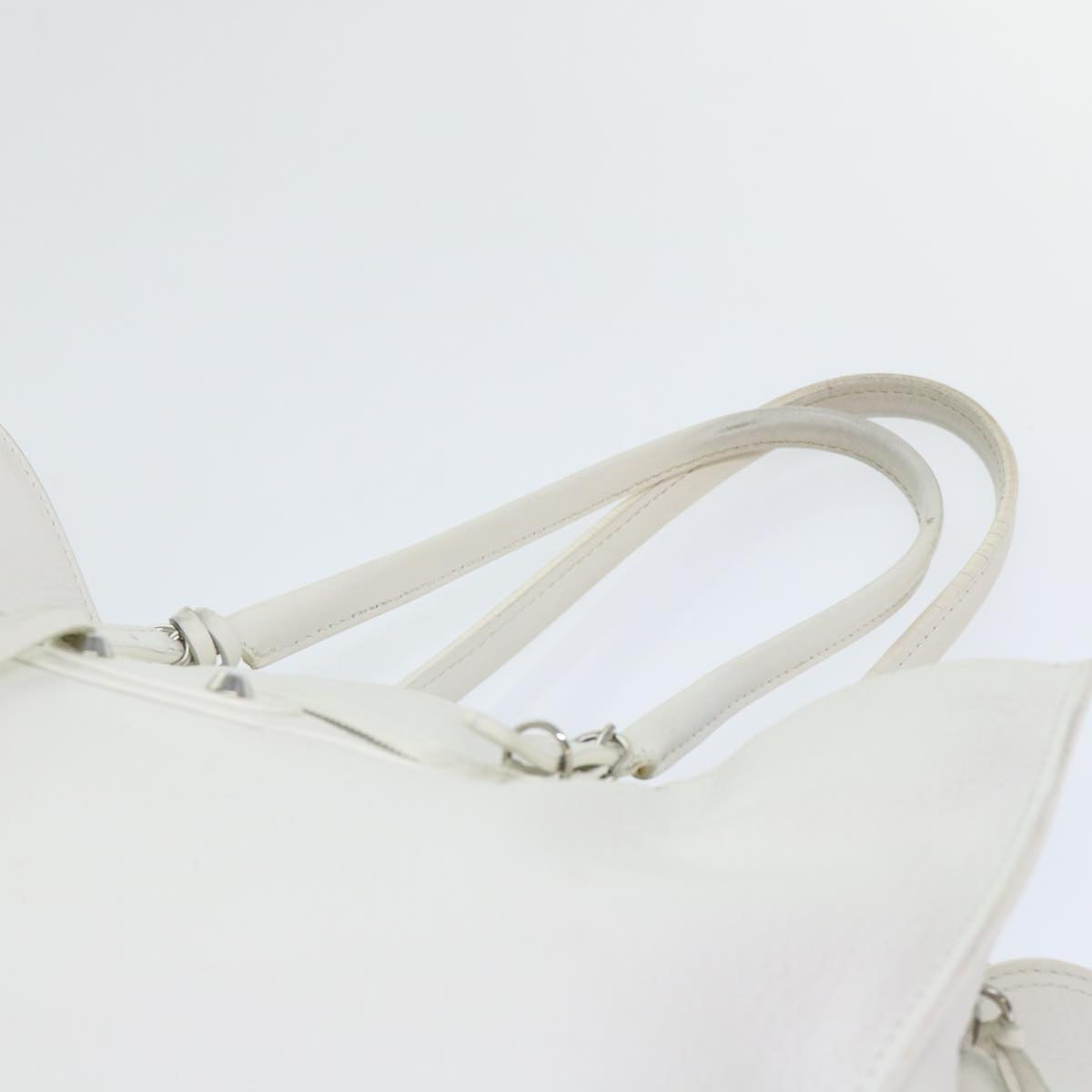 BALENCIAGA Paper Hand Bag Leather White 432596 Auth bs7729