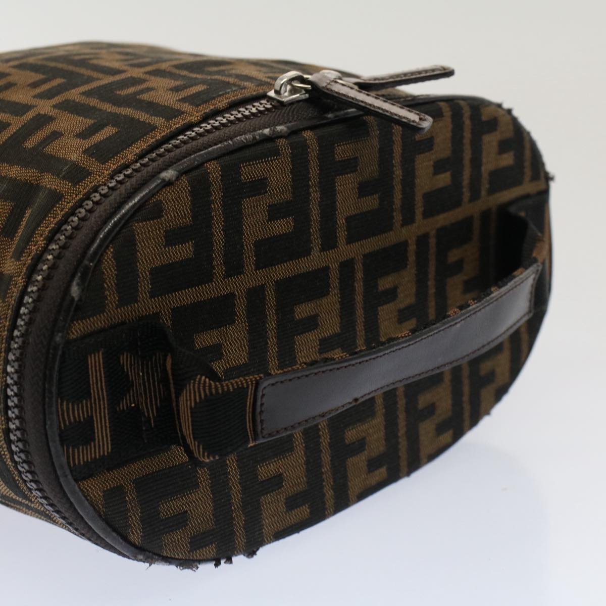 FENDI Zucca Canvas Vanity Cosmetic Pouch Black Brown Auth bs7733