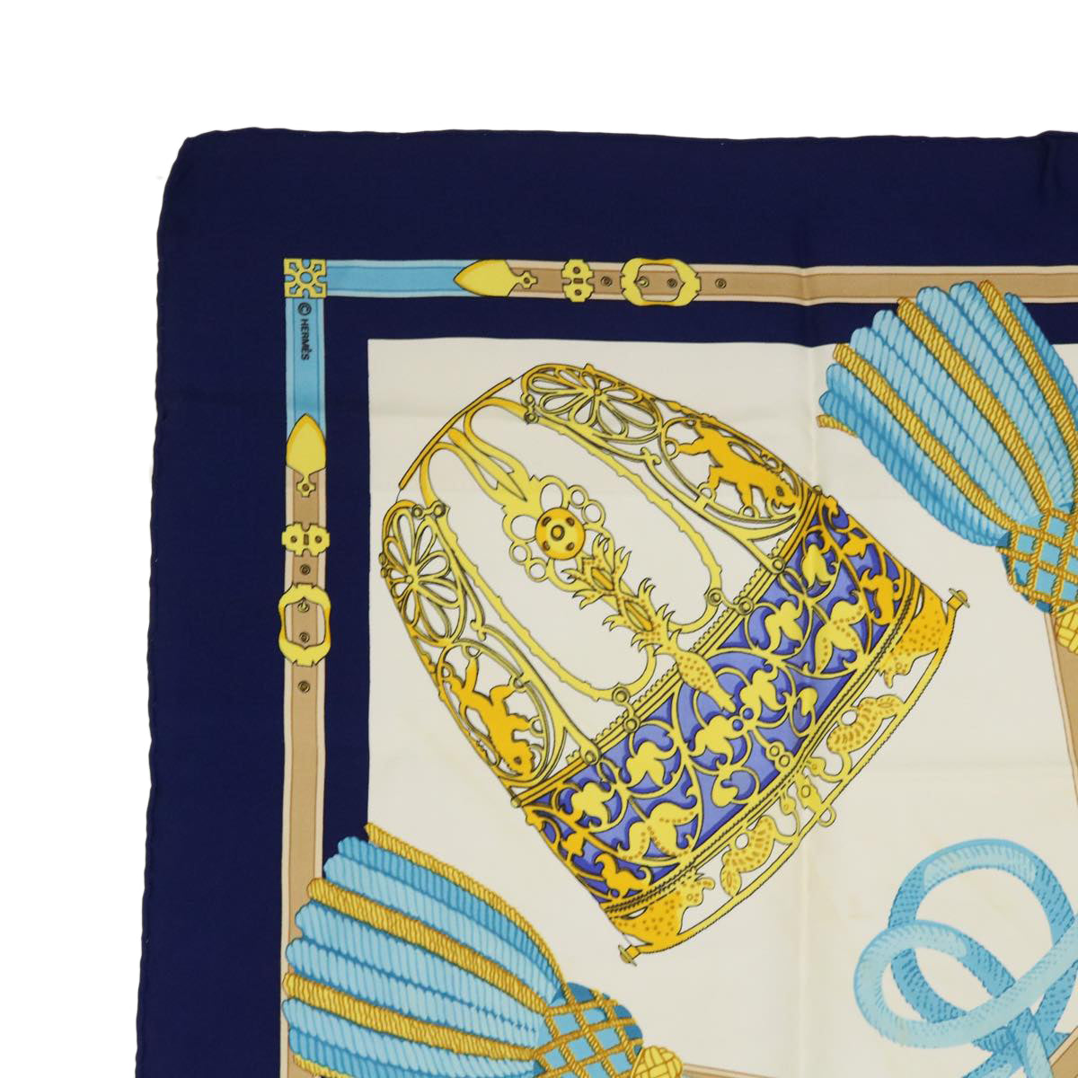 HERMES Carre 90 LES MUSEROLLES Scarf Silk Navy Auth bs7737 - 0
