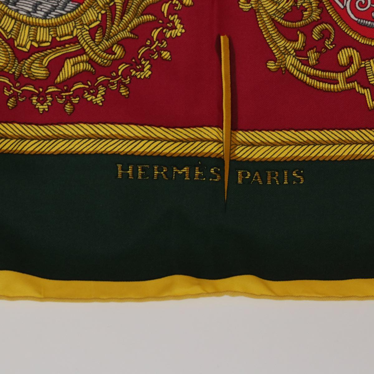 HERMES Carre 90 LES ARMES DE PARIS FLVCTVAT Scarf Silk Red Green Auth bs7738