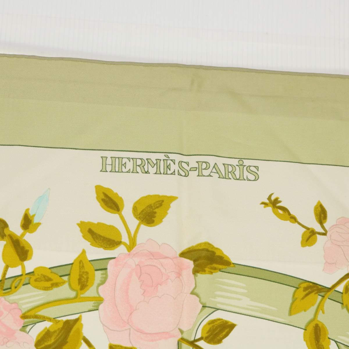 HERMES Carre 90 ROMANTIQUE Scarf Silk Green Pink white Auth bs7739