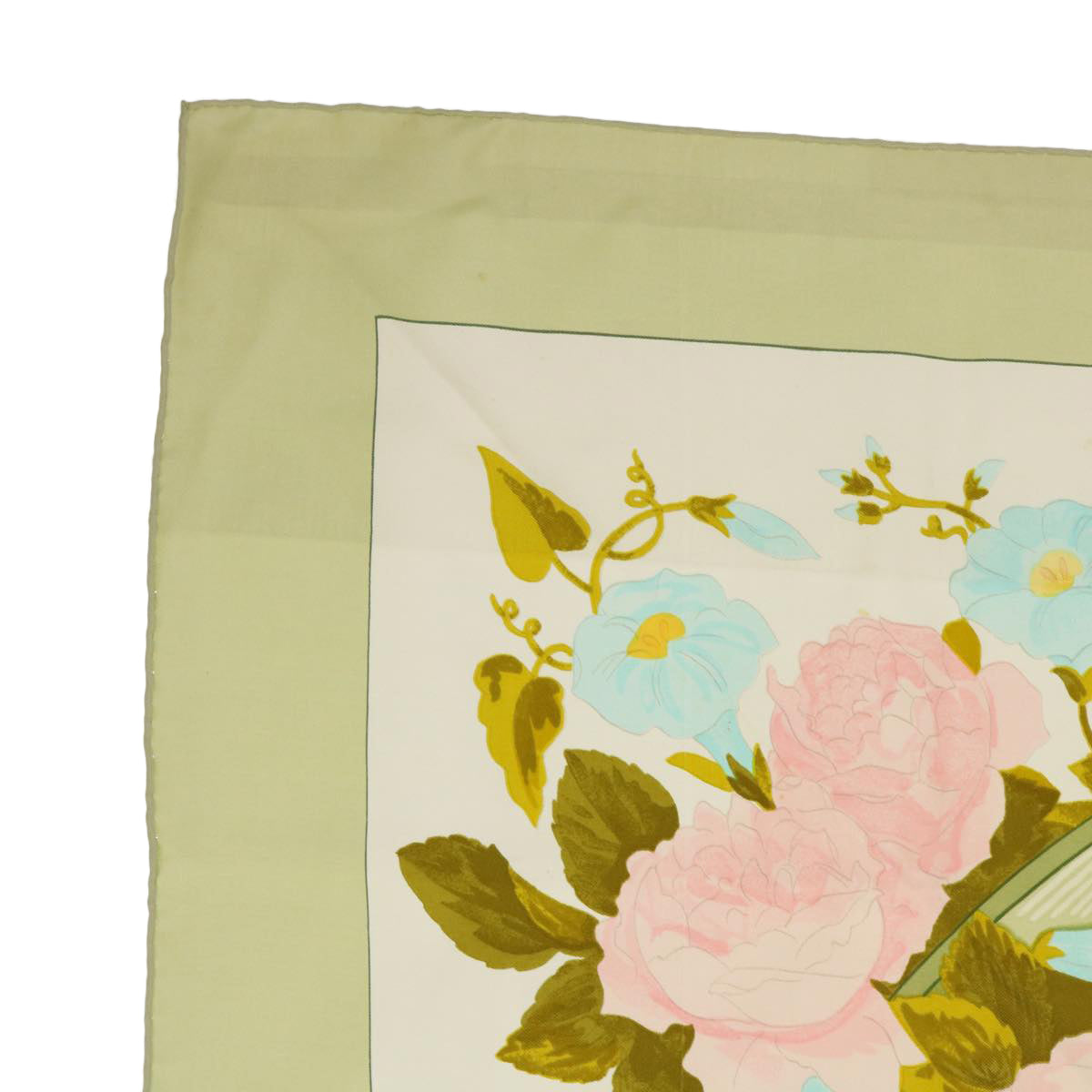 HERMES Carre 90 ROMANTIQUE Scarf Silk Green Pink white Auth bs7739 - 0