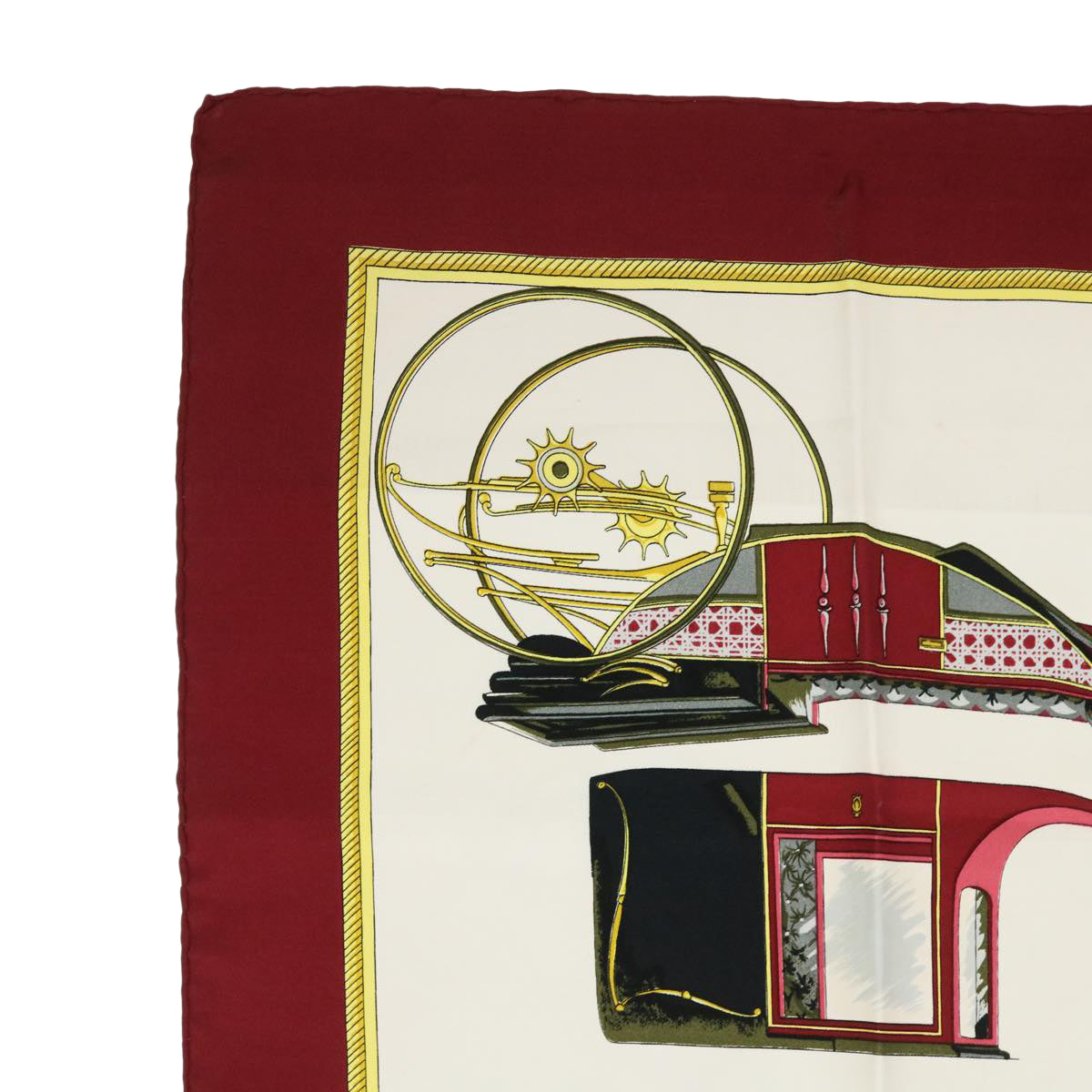 HERMES Carre 90 LES VOITURES A TRANSFORMATION Scarf Silk Red Auth bs7744 - 0