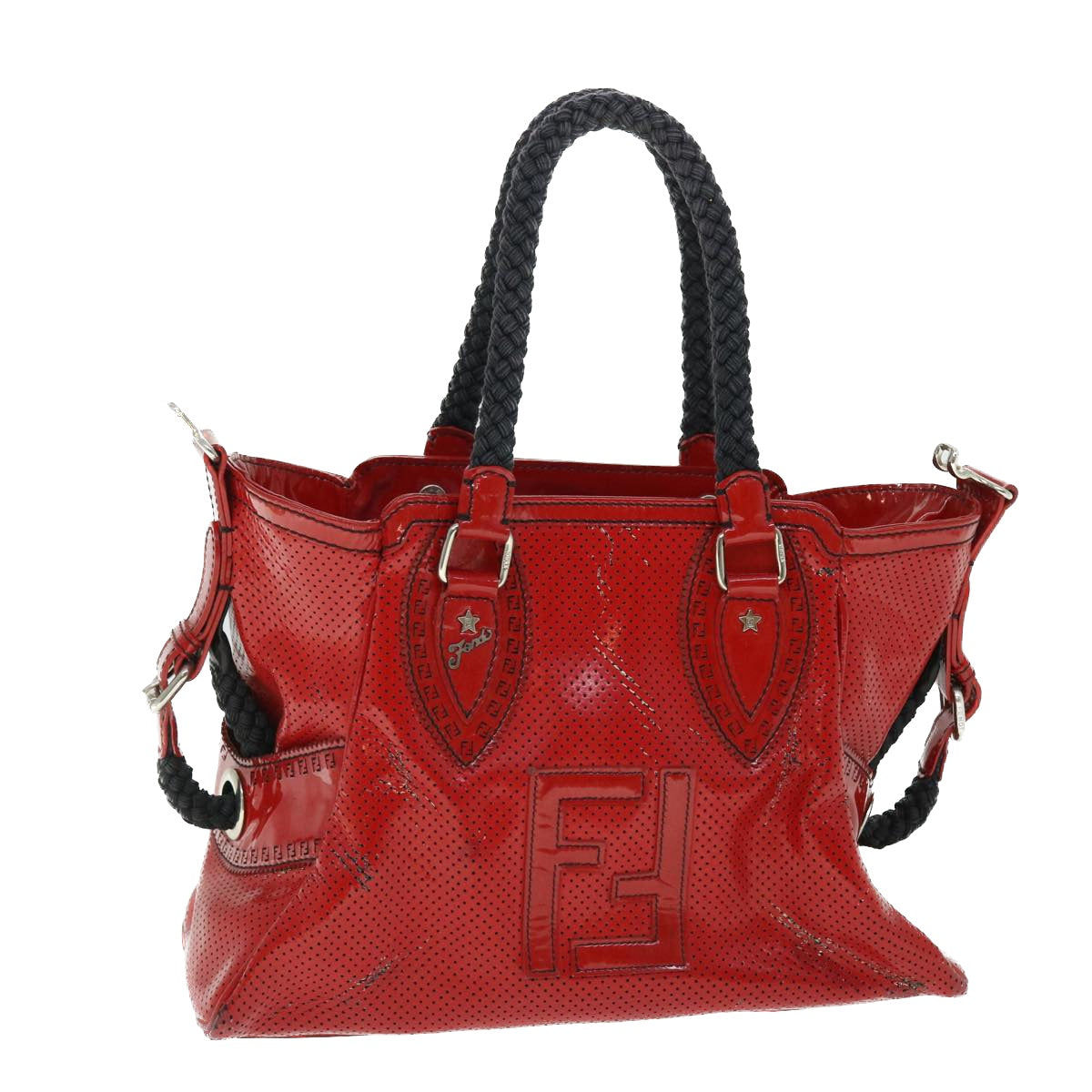 FENDI Hand Bag Enamel Red Auth bs7758