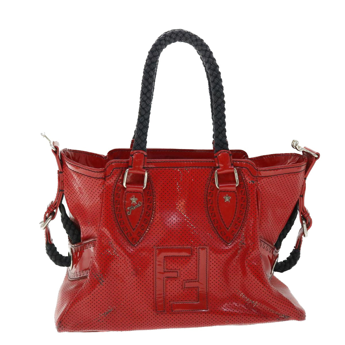 FENDI Hand Bag Enamel Red Auth bs7758