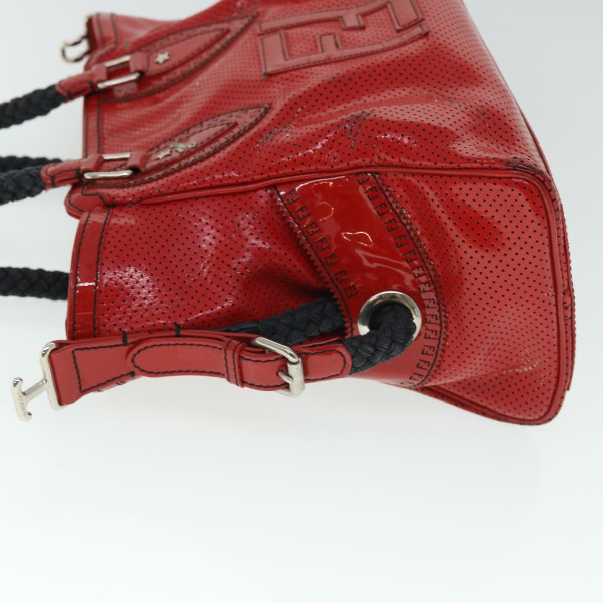 FENDI Hand Bag Enamel Red Auth bs7758