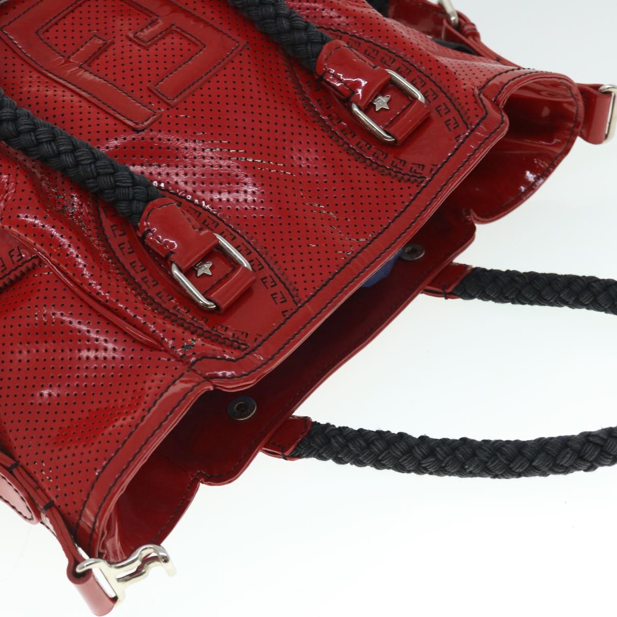 FENDI Hand Bag Enamel Red Auth bs7758