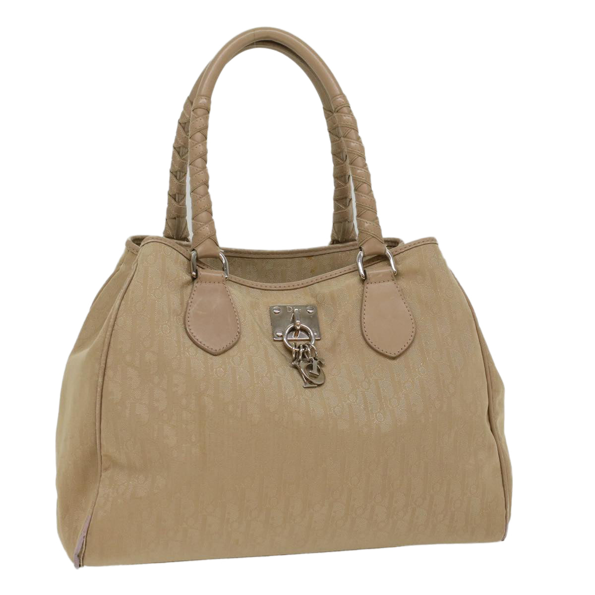 Christian Dior Trotter Canvas Shoulder Bag Beige Auth bs7762