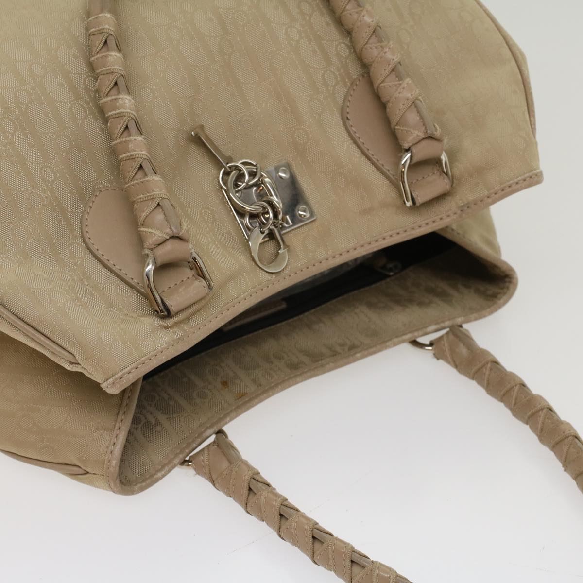 Christian Dior Trotter Canvas Shoulder Bag Beige Auth bs7762