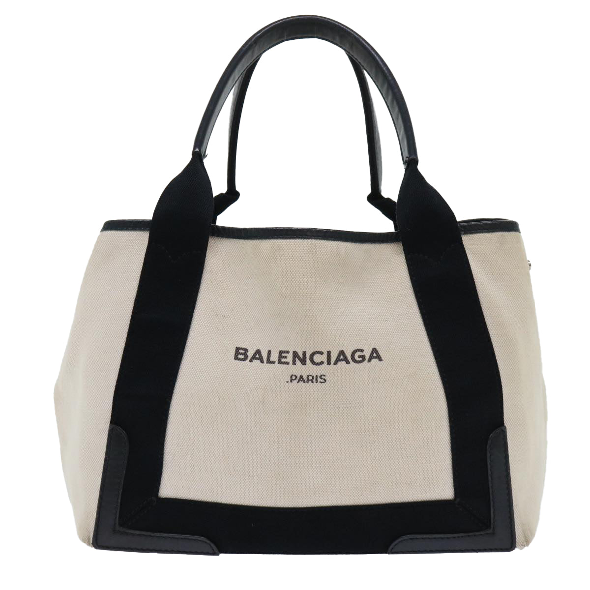 BALENCIAGA Tote Bag Canvas Beige Black Auth bs7766