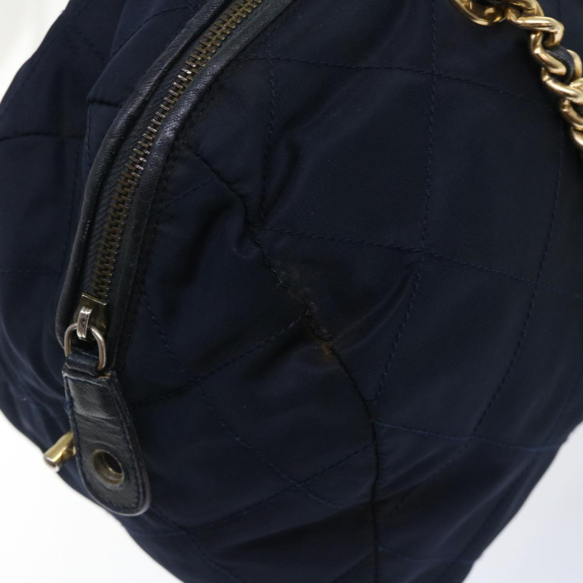 PRADA Chain Boston Bag Nylon Navy Auth bs7770