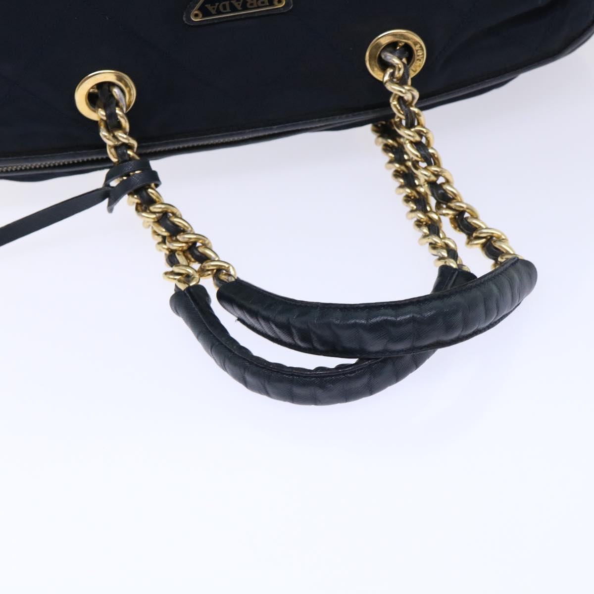 PRADA Chain Boston Bag Nylon Navy Auth bs7770