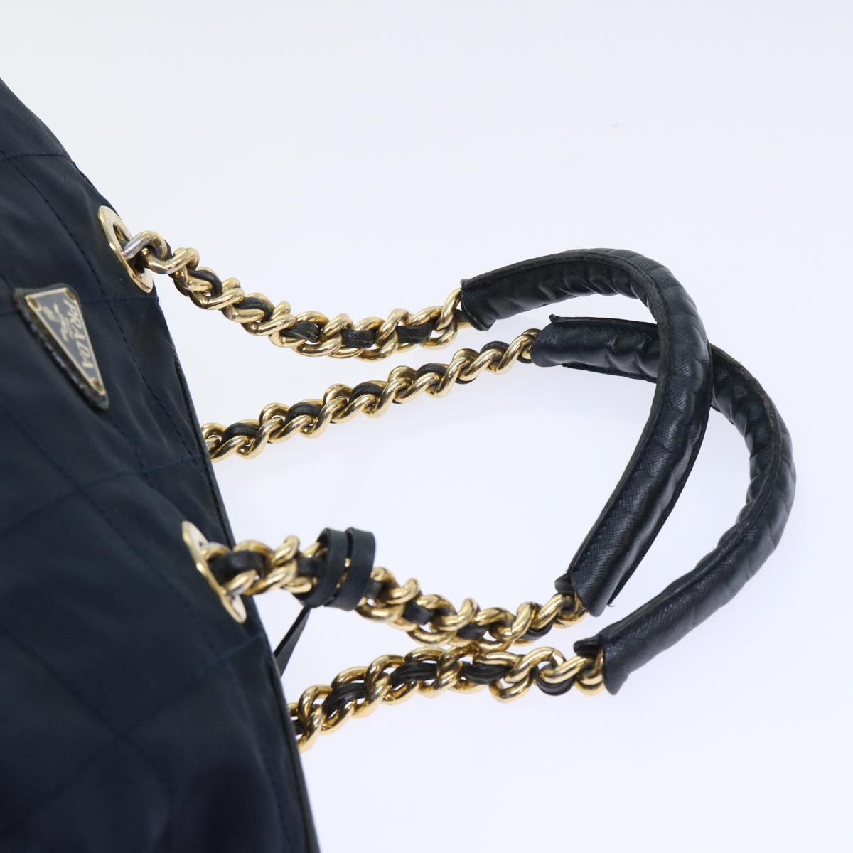 PRADA Chain Boston Bag Nylon Navy Auth bs7770