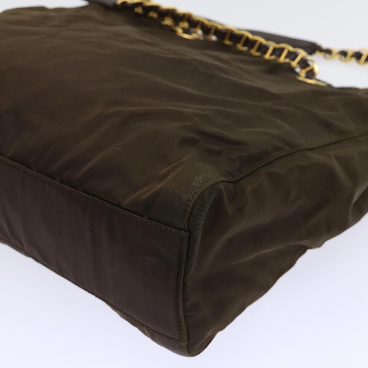 PRADA Chain Shoulder Bag Nylon Brown Auth bs7771