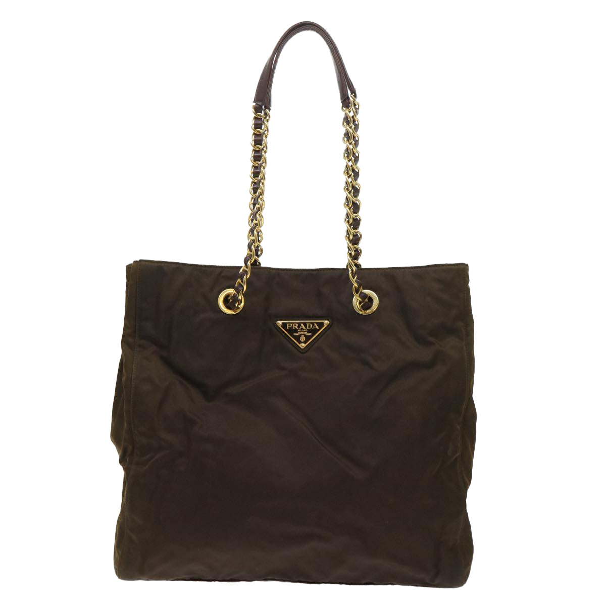 PRADA Chain Shoulder Bag Nylon Brown Auth bs7771 - 0
