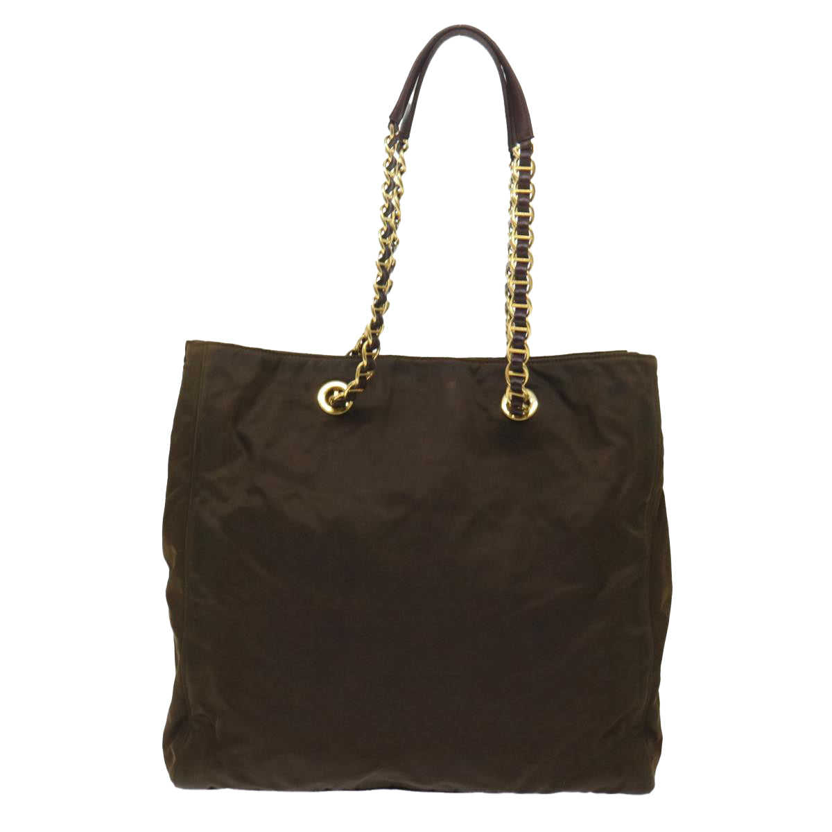 PRADA Chain Shoulder Bag Nylon Brown Auth bs7771