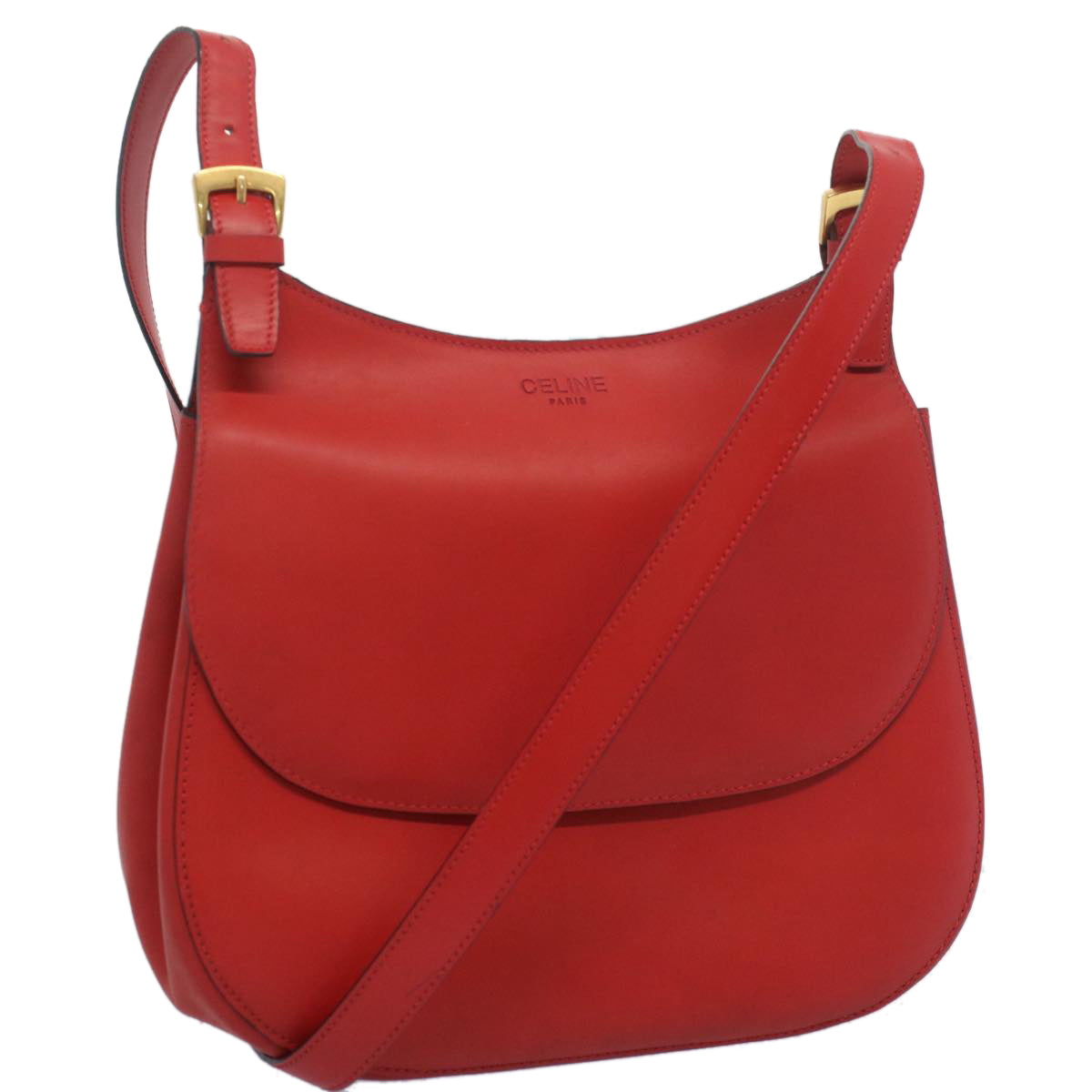 CELINE Shoulder Bag Leather Red Auth bs7778