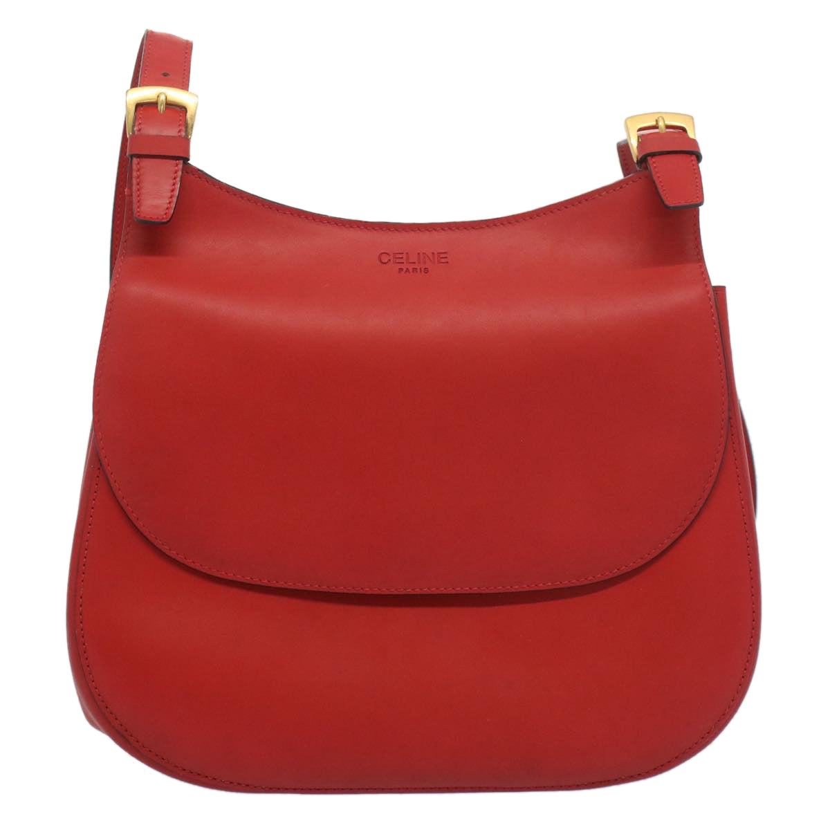 CELINE Shoulder Bag Leather Red Auth bs7778