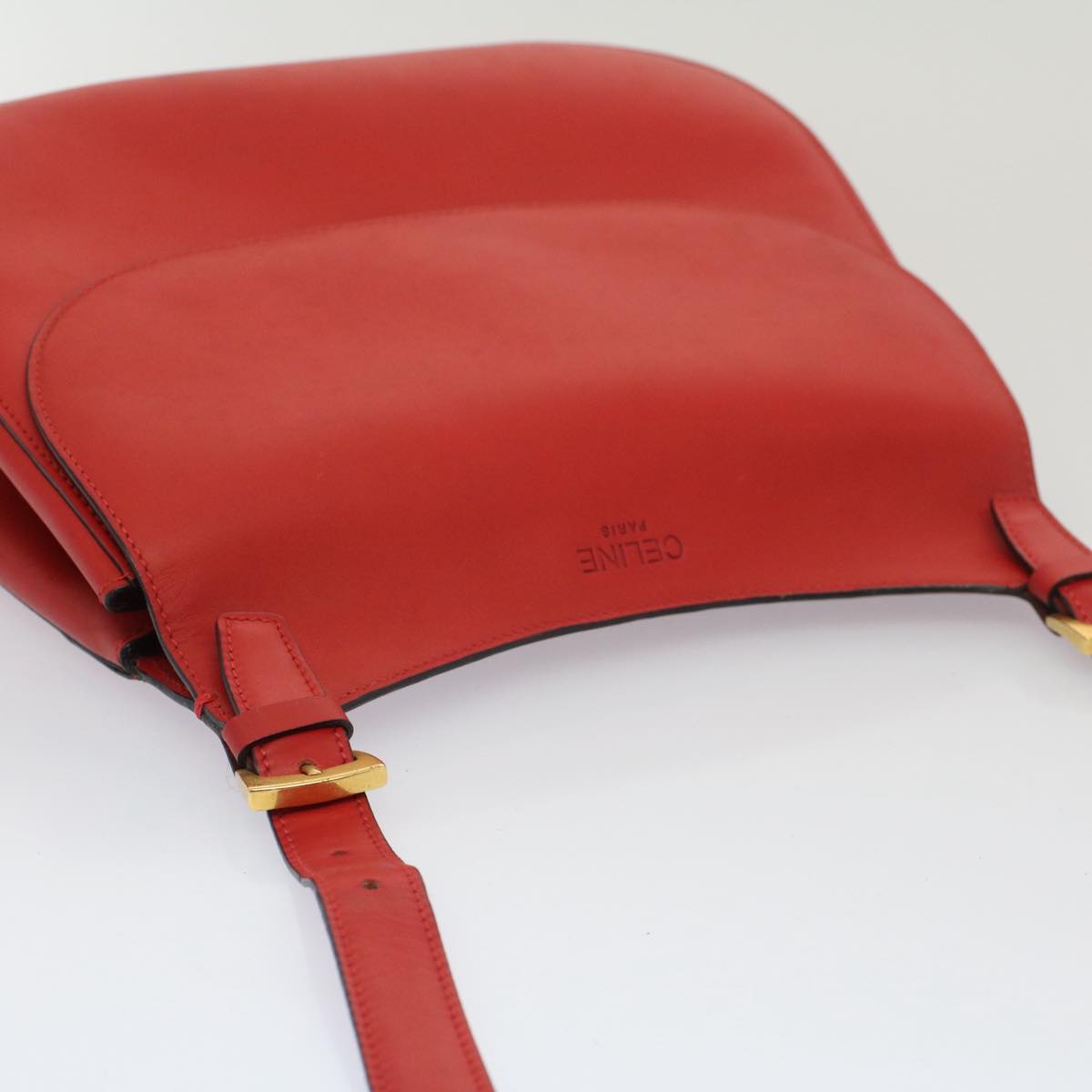 CELINE Shoulder Bag Leather Red Auth bs7778