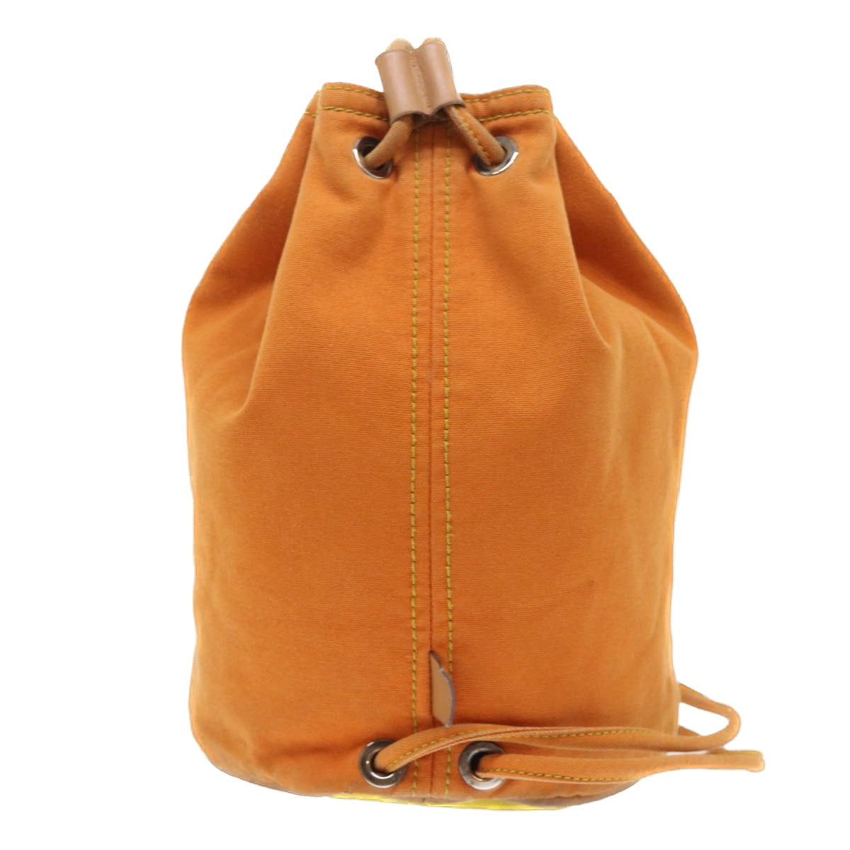 HERMES Drawstring Bag Pouch Canvas Orange Auth bs7780