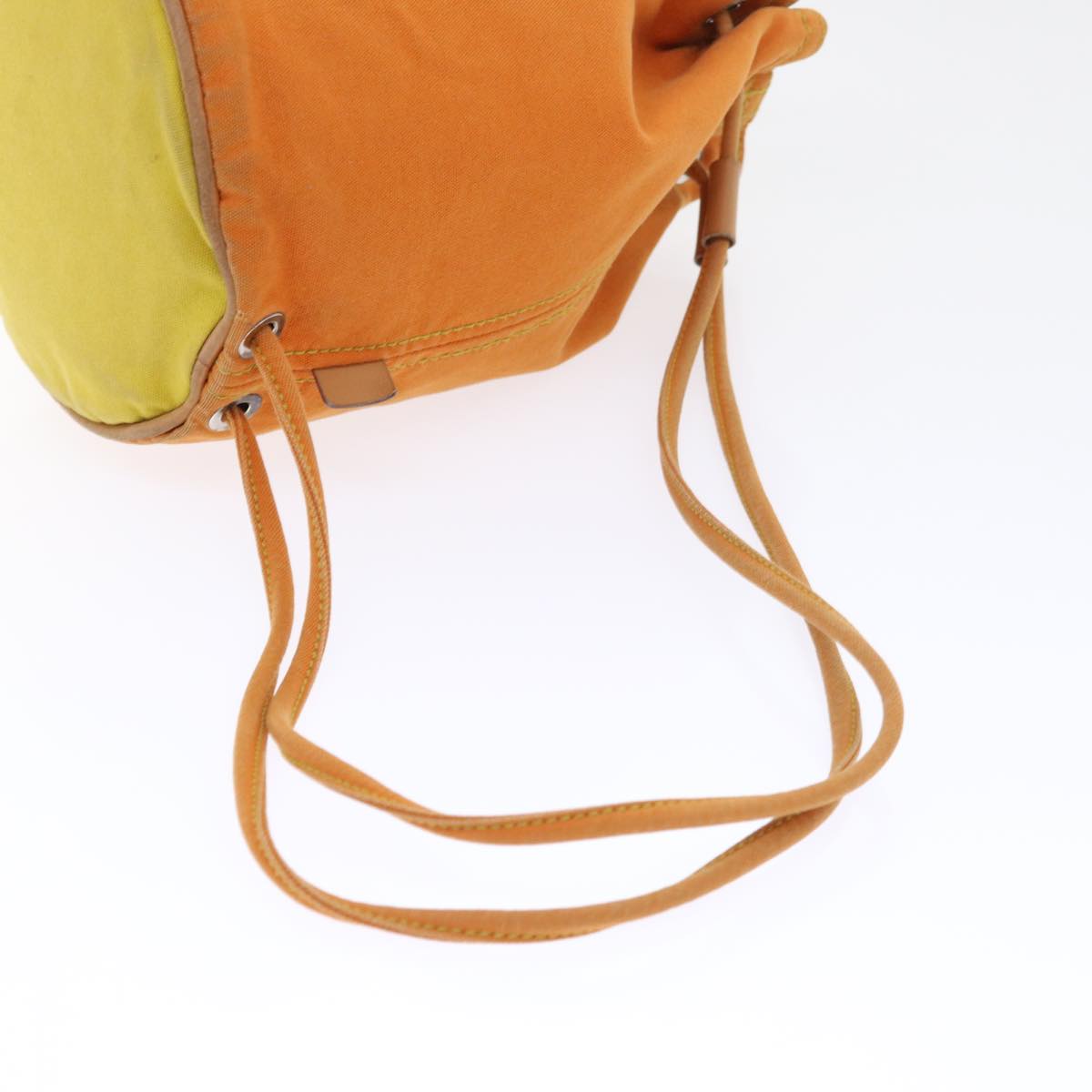 HERMES Drawstring Bag Pouch Canvas Orange Auth bs7780