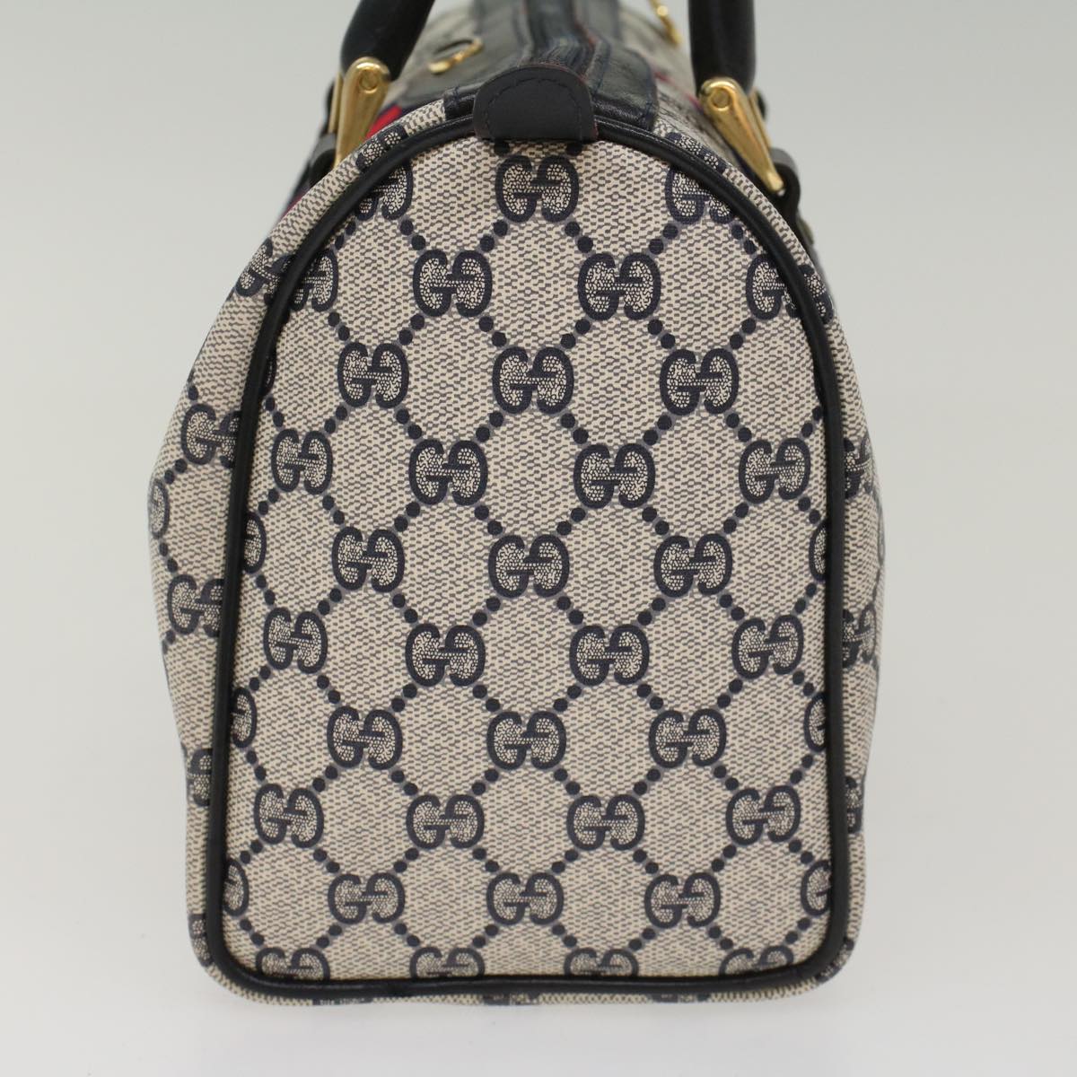 GUCCI GG Canvas Sherry Line Boston Bag Gray Red Navy 37 012 3841 Auth bs7794